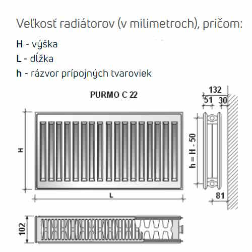 PURMO C22-550x1200 mm s bočným pripojením dvojpanelový